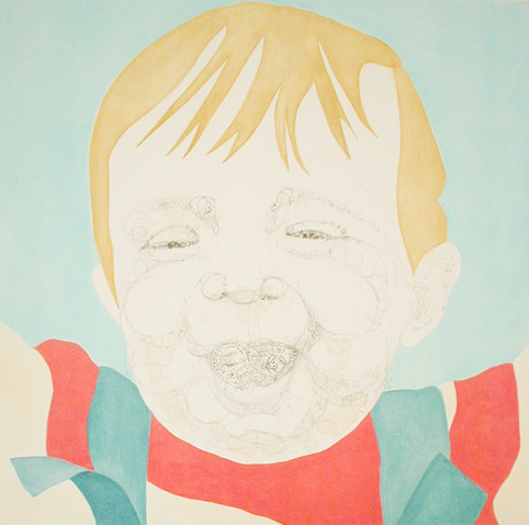 TEO, 2006, 76 x 76cm (30 x 30 inches), india ink, tea, oil on canvas