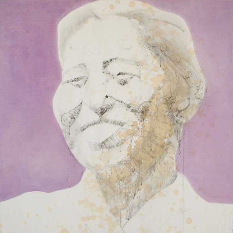 MITSUI, 2004, 122 x 122cm (48 x 48 inches), india ink, tea, oil on canvas