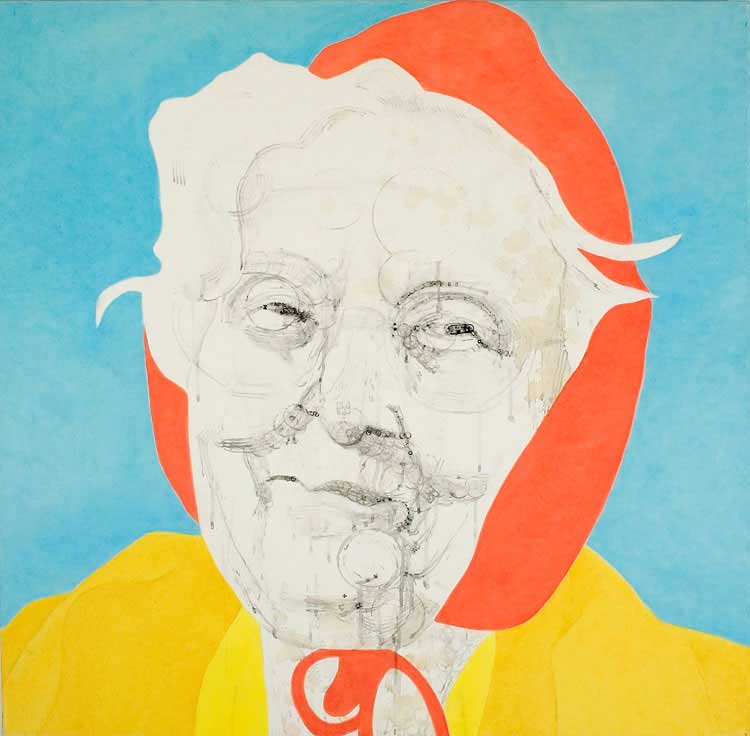 LILA 3, 2005, 122 x 122cm (48 x 48 inches), india ink, tea, oil on canvas