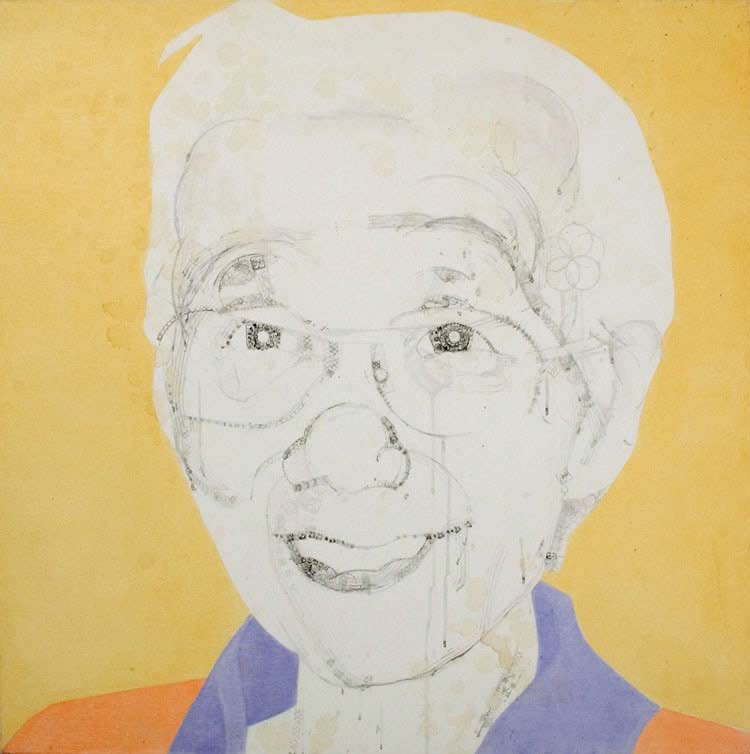 YUKIKO, 2005, 122 x 122cm (48 x 48 inches), india ink, tea, oil on canvas