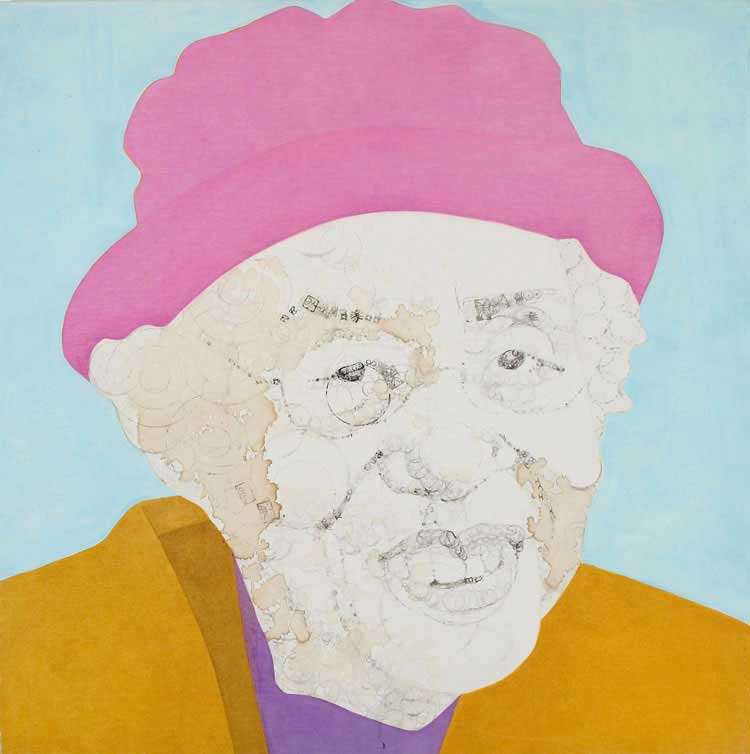 LAURENA, 2005, 122 x 122cm (48 x 48 inches), india ink, coffee, oil on canvas