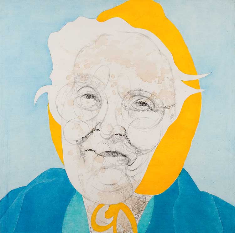LILA, 2006, 61 x 61cm (24 x 24 inches), india ink, tea, oil on canvas