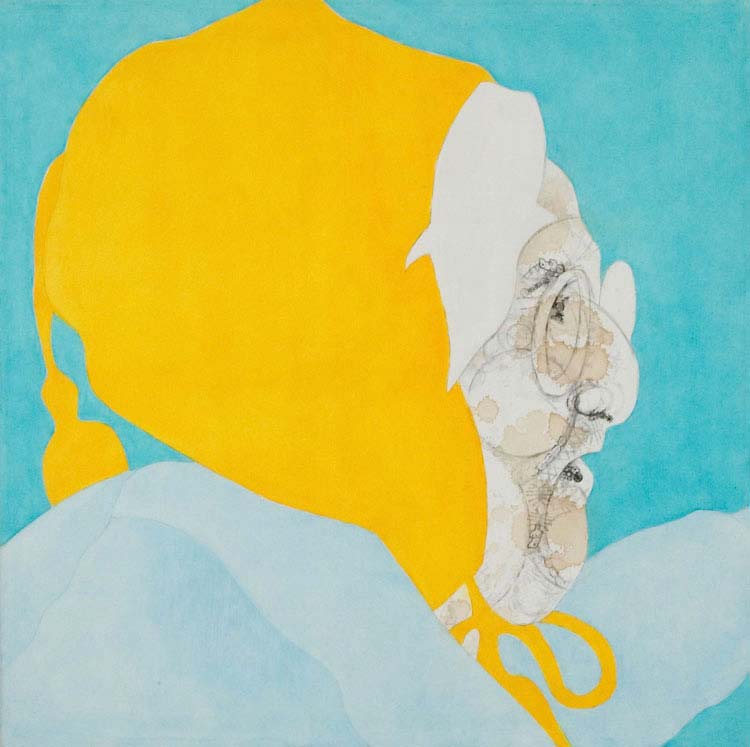 LILA, 2006, 61 x 61cm (24 x 24 inches), india ink, tea, oil on canvas