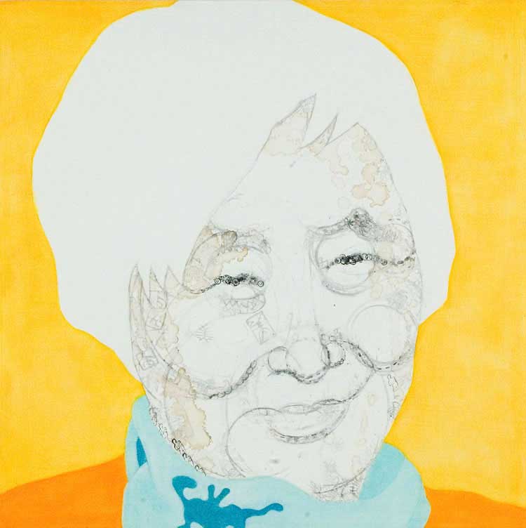 SETSUKO MIGISHI, 2006, 61 x 61cm (24 x 24 inches), india ink, tea, oil on canvas